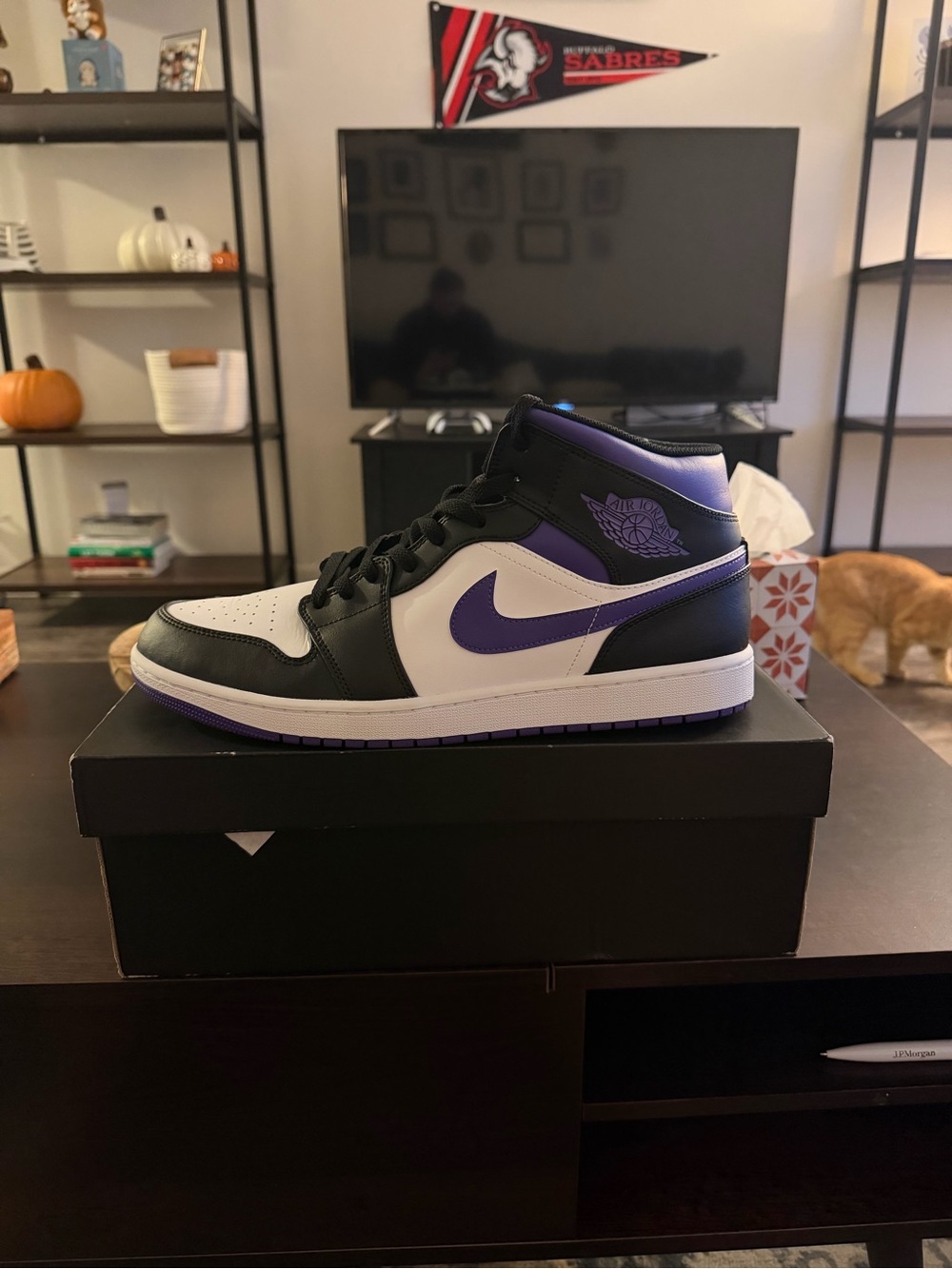 Nike Air Jordan 1 Mid Black White Purple Sneakers
